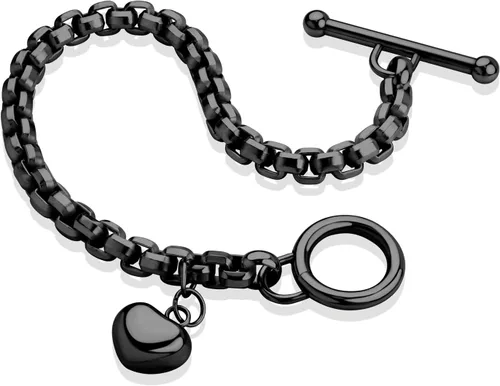 Vista 8 de 555Jewelry Pulsera de acero inoxidable con cadena de eslabones y corazón para mujeres y niñas