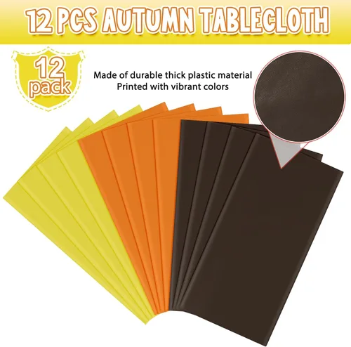 Vista 4 de 12 manteles de plástico de otoño, mantel de 54 x 108 pulgadas, color Café Naranja Amarillo (rectángulo)