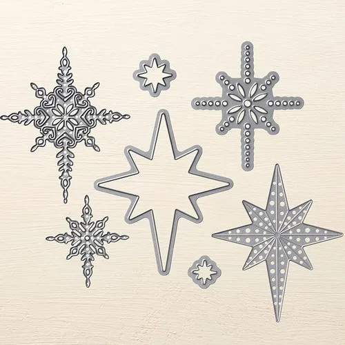 Vista 7 de Juego de 7 piezas de troqueles de metal con diseño de copo de nieve Starlight, troqueles de corte de tarjetas de copo de nieve de Navidad