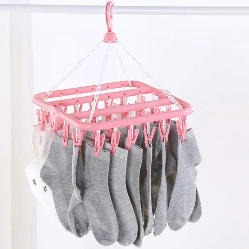 Vista 3 de Clip and Drip Hanger Percha de ropa Tendedero de secado 32 clips (rosa)