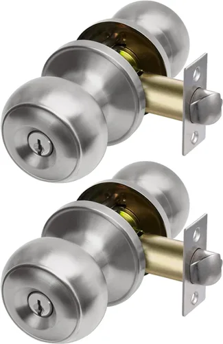 Vista 10 de CML Hardware Pomo de puerta de entrada con llave negra mate para uso exterior e interior, mango redondo de bola de acero inoxidable