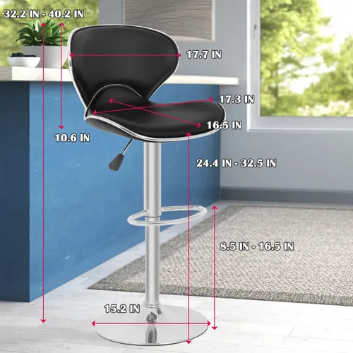 Vista 3 de PayLessHere Taburetes de bar taburetes de mostrador con altura ajustable giratorias, respaldo de piel sintética, juego de 2 sillas de comedor
