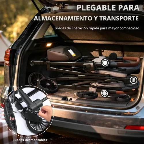 Vista 8 de Kinder King Cochecito Wagon para 2 niños, rueda absorbente de golpes, negro Negro&gris
