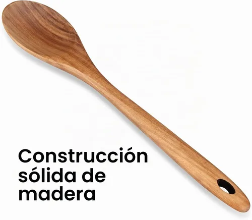 Vista 5 de Cuchara de madera grande de 14" para cocinar cucharas de mezcla de madera grande no tóxicas Long Stirring Spoon Teak Baking Cooking Spatula Acacia
