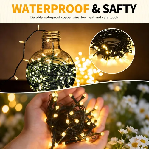 Vista 3 de Guirnalda de 500 luces LED de 164 pies, 8 modos de enchufe, con función de memoria, tira de luces verdes de Navidad para dormitorio, árbol