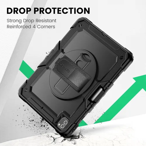 Vista 8 de SEYMAC Funda para iPad Pro 12.9 2022/2021/2020/2018, resistente protección a prueba de golpes con protector de pantalla, soporte giratorio de 360°