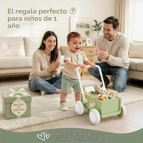 Vista 6 de Hiaksedt Andador de empuje para bebés con ruedas, juguete para bebés de 6