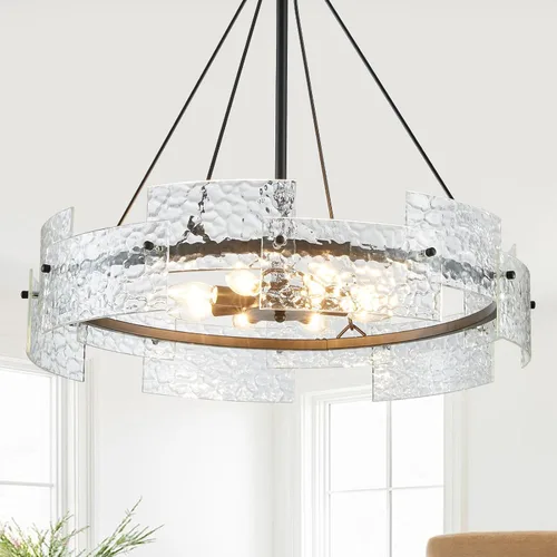 Vista 11 de XINGQI - Lámpara moderna de techo dorado de 16 pulgadas, 4 luces de techo de vidrio ondulado de agua para dormitorio, comedor, sala de estar 15.7