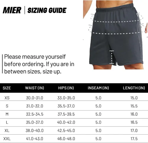 Vista 7 de MIER Pantalones cortos deportivos para hombre, para correr, gimnasio, entrenamiento, 5 pulgadas, de secado rápido, pantalones cortos ligeros