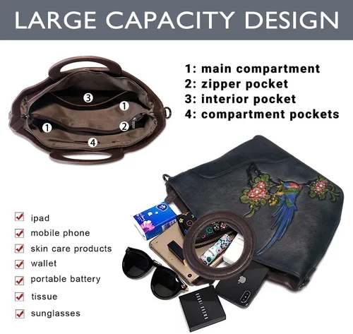 Vista 5 de Bolso bandolera de cuero genuino para mujer, bolso hecho a mano, bolso vintage de cuero en relieve, bolso de mano