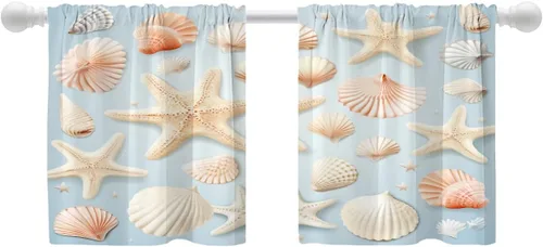 Vista 128 de Shrahala Floral Abstract Design Blackout Curtain Tiers, Minimalist Flower Illustration Kitchen Valance Light Blocking Tier Drapes with Rod Pocket, 2