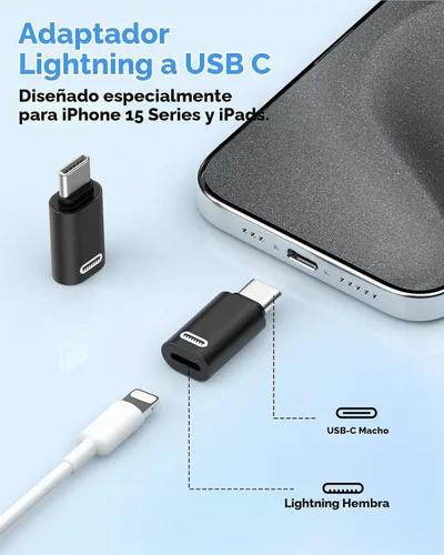 Vista 3 de MoKo - Adaptador Lightning a USB-C para iPhone Duo 18, 17, 16, 15, paquete de 2 PD negro