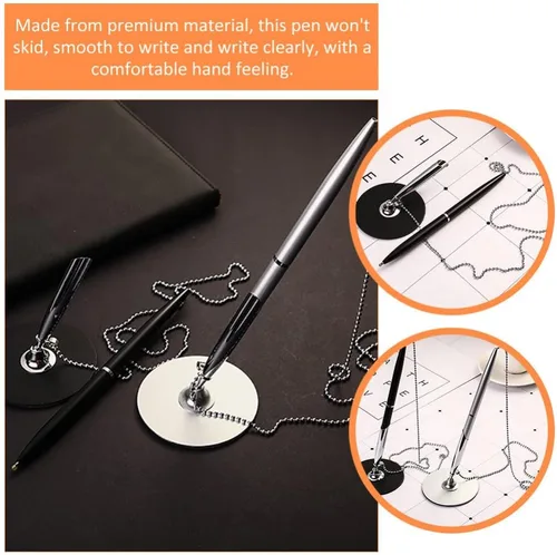 Vista 6 de Ciieeo 2 bolígrafos de metal para firma de invitados, bolígrafo de tinta negra con base para bolígrafo y cadena de recepción, bolígrafo, rotulador