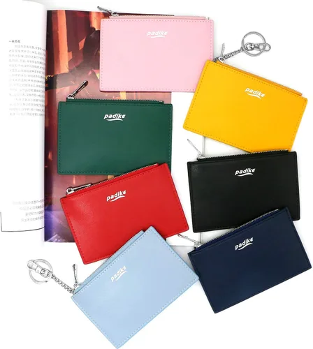 Vista 7 de Padike Portatarjetas de crédito delgado para mujer, mini bolsillo frontal, monedero, monedero, llavero (rosa bebé)