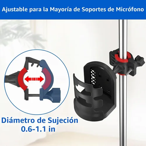 Vista 2 de Soporte de micrófono ajustable para bebidas con soporte de micrófono giratorio de 360°, soporte universal para botella de agua, soporte para taza