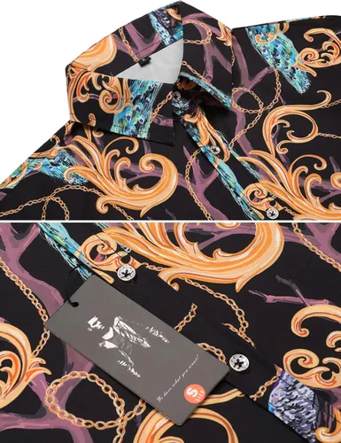 Vista 4 de Pacinoble - Camisa de vestir de manga larga para hombre, diseño de lujo, moderna y estampada.