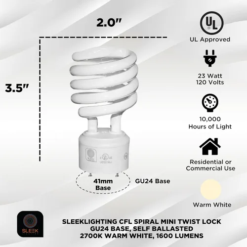 Vista 2 de foco 23 Watt T2, espiral, CFL, 2700K, 1300lm, base GU24 - Paquete de 4.