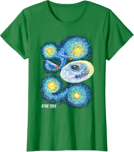 Vista 27 de Star Trek Camiseta de pintura de noche estrellada de la serie original, Negro, S