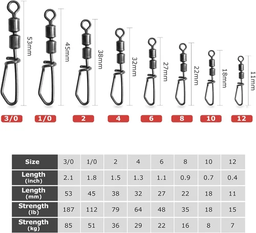 Vista 2 de Goture 2 Barrel Swivels with Snap,20/30 Pcs Fishing Swivels,Essential Barrel Swivels Fishing,Reliable and Durable Fishing Snap Swivels for Anglers