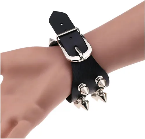 Vista 3 de Tanyoyo Pulsera unisex con tachuelas de rock punk, correa ancha, de cuero, con remache gótico, hebilla