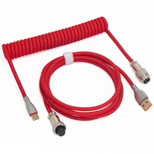 Vista 8 de Cables de teclado trenzados de 1.5 m en espiral tipo C a USB A con conector de aviador desmontable. Para teclado de juegos/tableta (arcoíris)