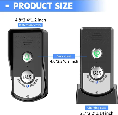 Vista 5 de Timbre inalámbrico de 2 vías, intercomunicador para interiores y exteriores, 3280 pies de largo alcance, sistema de intercomunicadores para puerta