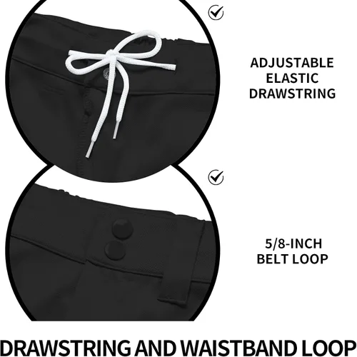 Vista 5 de QBK Pantalones de béisbol con ribete lateral para niños pequeños 2T/3T/4T/5T/6T/7T Negro