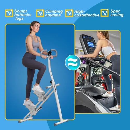 Vista 5 de Máquina paso a paso con asas ajustables, máquina de ejercicio paso a paso compacta con pantalla LCD para entrenamiento cardiovascular en casa