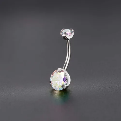Vista 7 de PEAKLINK Piercing de ombligo de titanio de 0.45 oz, joyería para el ombligo, barra de ombligo roscada internamente con doble circonita cúbica