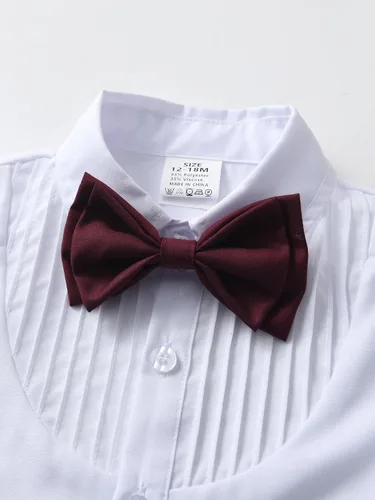Vista 3 de Conjunto de pantalones para bebé, camisa de manga larga + pantalones + corbatín + tirantes, trajes de caballero para niños pequeños