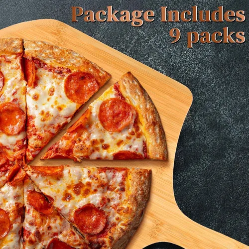 Vista 5 de Gerrii 9 piezas de madera para pizza de 15.75 pulgadas, tabla de cortar de bambú para tarta, espátula de paleta con mango para hornear, horno