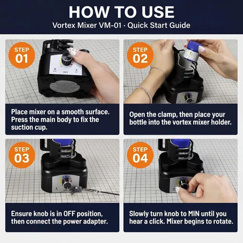 Vista 8 de Mezclador y Agitador Vortex, Velocidad Ajustable de 500-3200 RPM - Mezclador Eléctrico de Pintura de Manos Libres para Pinturas de Modelos de Hobby
