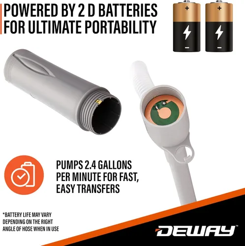 Vista 6 de DEWAY - Bomba automática de transferencia de combustible pequeña de 15 pulgadas con parada automática, potente alimentación por batería tipo D