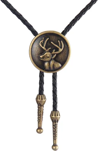 Vista 64 de Jeilwiy Corbata de bolo para hombre, corbata de vaquero occidental, collar de corbata de bolo dorado, corbata de cuero, corbata de Halloween