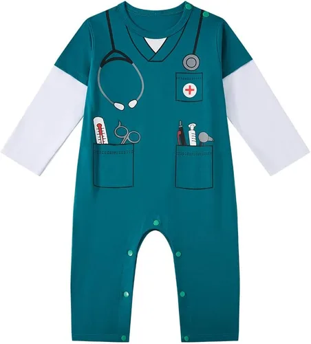 Vista 2 de Disfraz de médico de Halloween para bebé niño niña recién nacido (0-3 meses, azul)