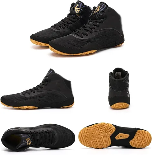 Vista 3 de Zapatos de boxeo para hombre, zapatos de entrenamiento cruzado de caña alta para interiores, gimnasio, deportes, zapatos de entrenamiento integrales