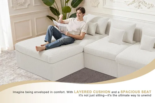 Vista 3 de Homguava - Sillones seccionales modulares para sala de estar, sofá de 101" en forma de nube con chaise en L, cómodo sofá de sala de estar
