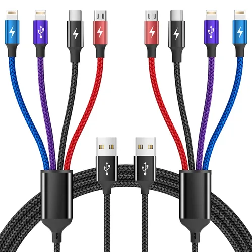 Vista 22 de 4 in 1 Multi Charging Cable, 2 Pack 6FT Charging Cords for Devices Nylon Braided USB C Car Charger Cable with Dual USB-C, IP & Micro Ports, Long