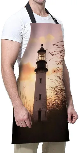 Vista 4 de Delantal de Cocina Faro con Puesta de Sol Delantal para Hornear en Casa Chef Delantal Impermeable para Mujeres y Hombres 31X27 Pulgadas