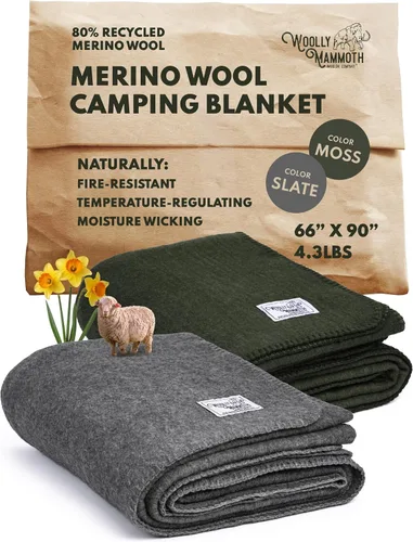 Vista 17 de Woolly Mammoth Woolen Company Manta de Lana - 66 x 90 pulgadas, Corteza, 80% Lana Merino - Mantas de Campamento para Clima Frío - Durabilidad