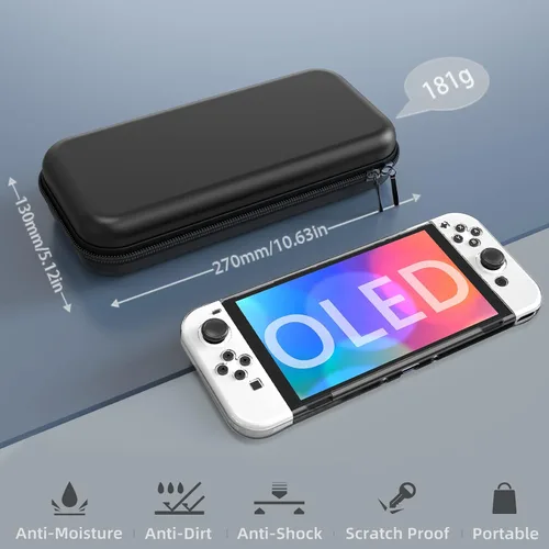 Vista 2 de HEYSTOP Switch OLED Case Compatible with Nintendo Switch OLED Model 2021, 9 in 1 Accessories for Switch OLED Model with Dockable Protective Case, HD