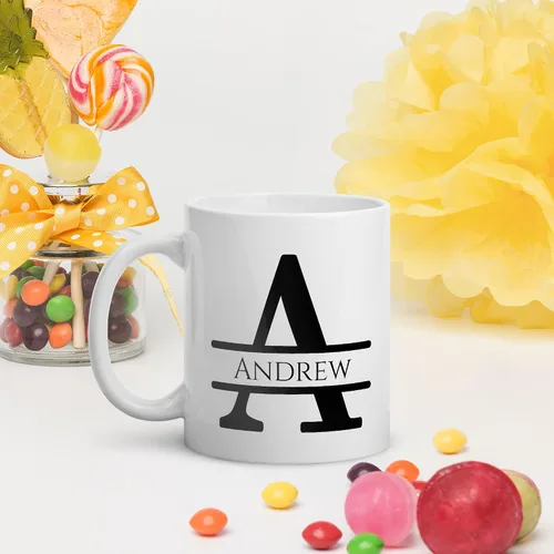 Vista 3 de Taza de café personalizada con monograma, letra inicial A personalizada para mujeres, hombres, niñas, niños, papás, mamás amigos, taza de café
