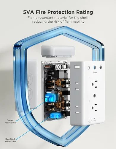 Vista 5 de Extensión de enchufe inteligente Govee, tira de alimentación inteligente de 3 lados con 2 tomas inteligentes y 2 puertos USB con luz nocturna RGB
