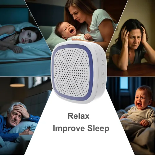 Vista 5 de Máquina de ruido blanco, máquina de sonido de conexión inalámbrica con 36 sonidos relajantes, máquina de dormir para adultos, bebés, niños, función