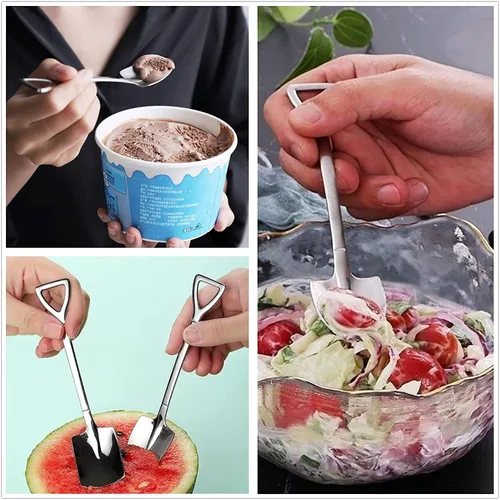 Vista 2 de Juego de cucharas de postre, 4 cucharas de acero inoxidable de 6 pulgadas, cuchara de fruta para helado para el hogar, cocina o restaurante