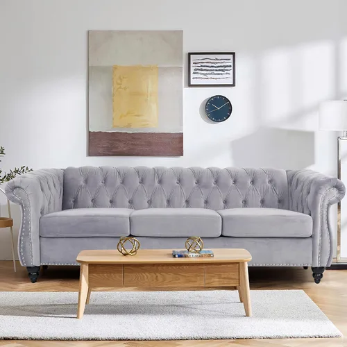 Vista 8 de QHITTY Juego de 2 piezas para sala de estar, Sofá Seccional Chesterfield Silla Contemporáneo Tapizado de Terciopelo Loveseat Juego de Sofás