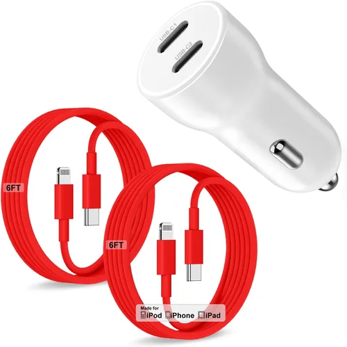 Vista 16 de Cargador de coche para iPhone 17 16 15 de carga rápida, cargador de coche USB C de doble puerto de 40 W con 2 cables USB C de 3 pies, adaptador