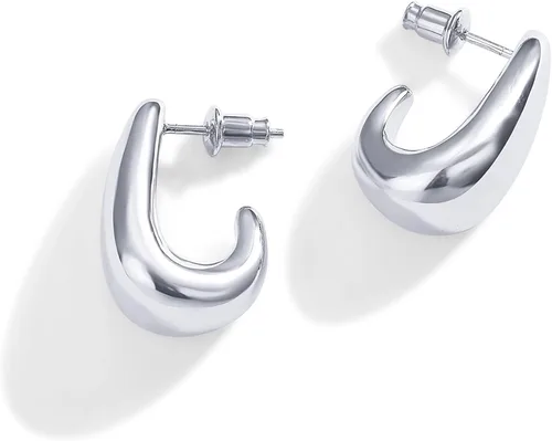 Vista 2 de PAVOI Aretes de plata de ley chapados en oro de 14 quilates Aretes de aro con cúpula de oro para mujer