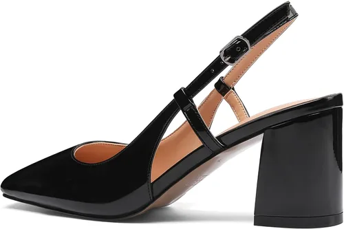Vista 7 de MODENCOCO Zapatos de tacón medio para mujer, con hebilla de patente, puntera cuadrada, sexy, con puntera cuadrada, de 2.5 pulgadas