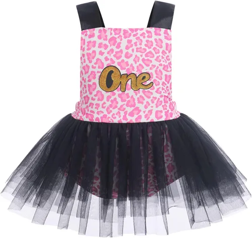 Vista 9 de IBTOM CASTLE Vestido de princesa tutú para niña pequeña con estampado de leopardo, dona, ratón, vestido de princesa con funda para pañales, conjunto